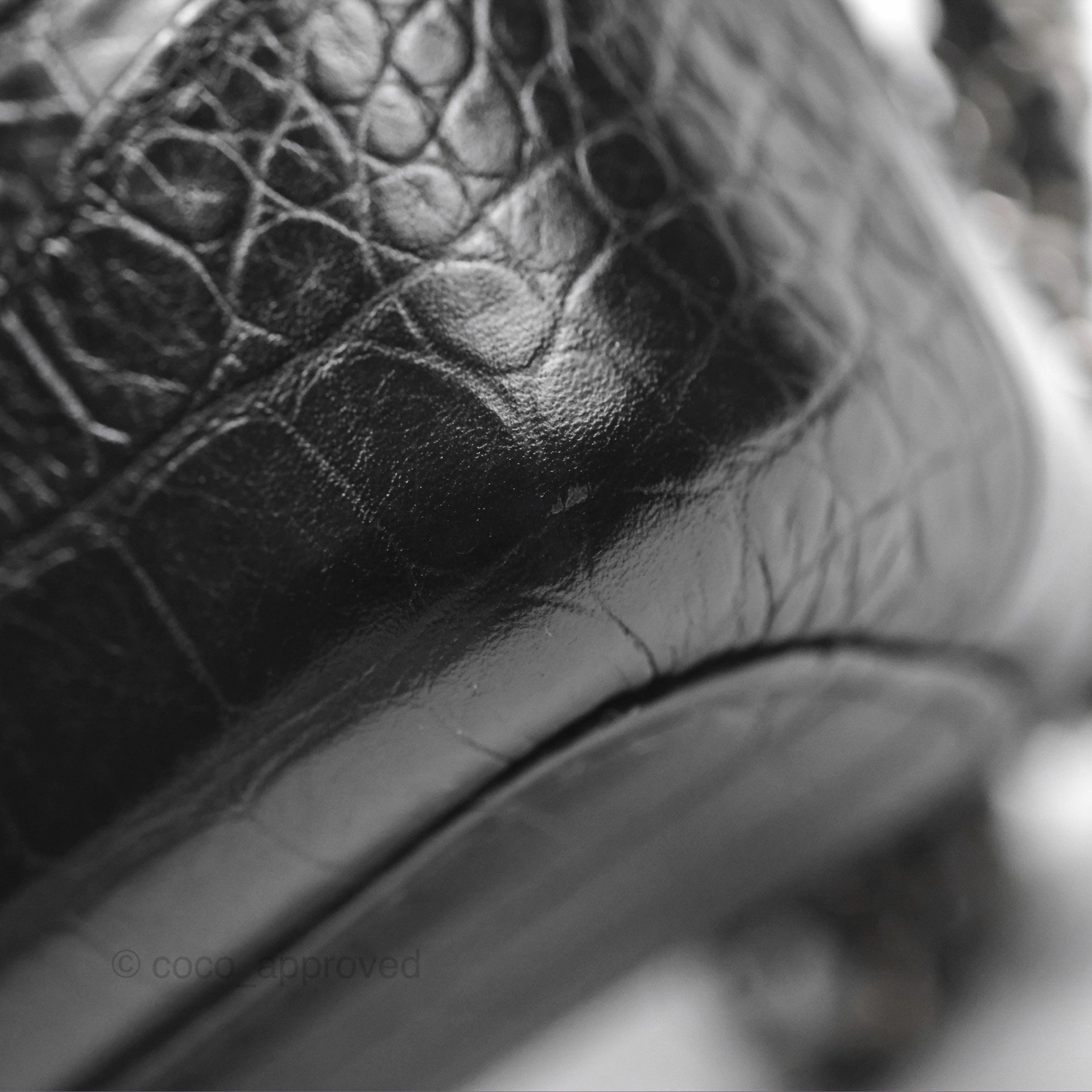 Chanel Small Gabrielle Hobo with Logo Handle Quilted Black Croc Embossed Calfskin