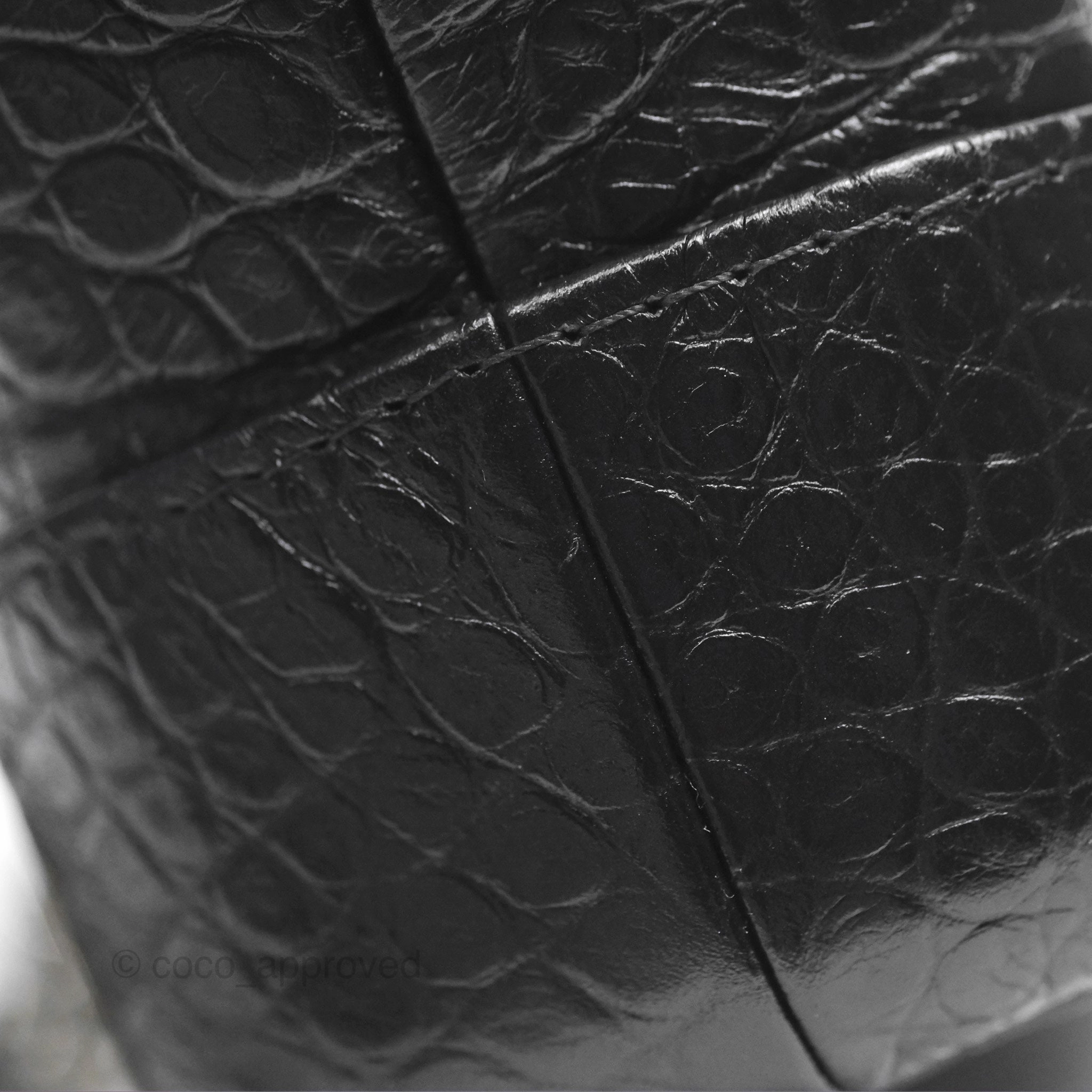 Chanel Small Gabrielle Hobo with Logo Handle Quilted Black Croc Embossed Calfskin