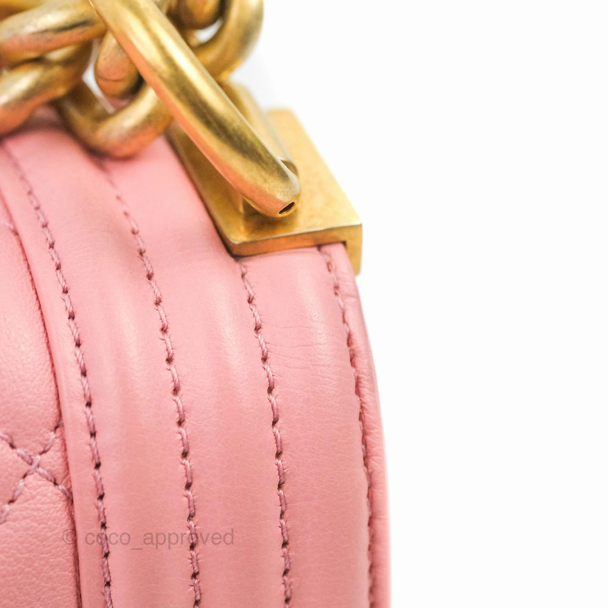 Chanel Small Quilted Boy Pink Calfskin Aged Gold Hardware