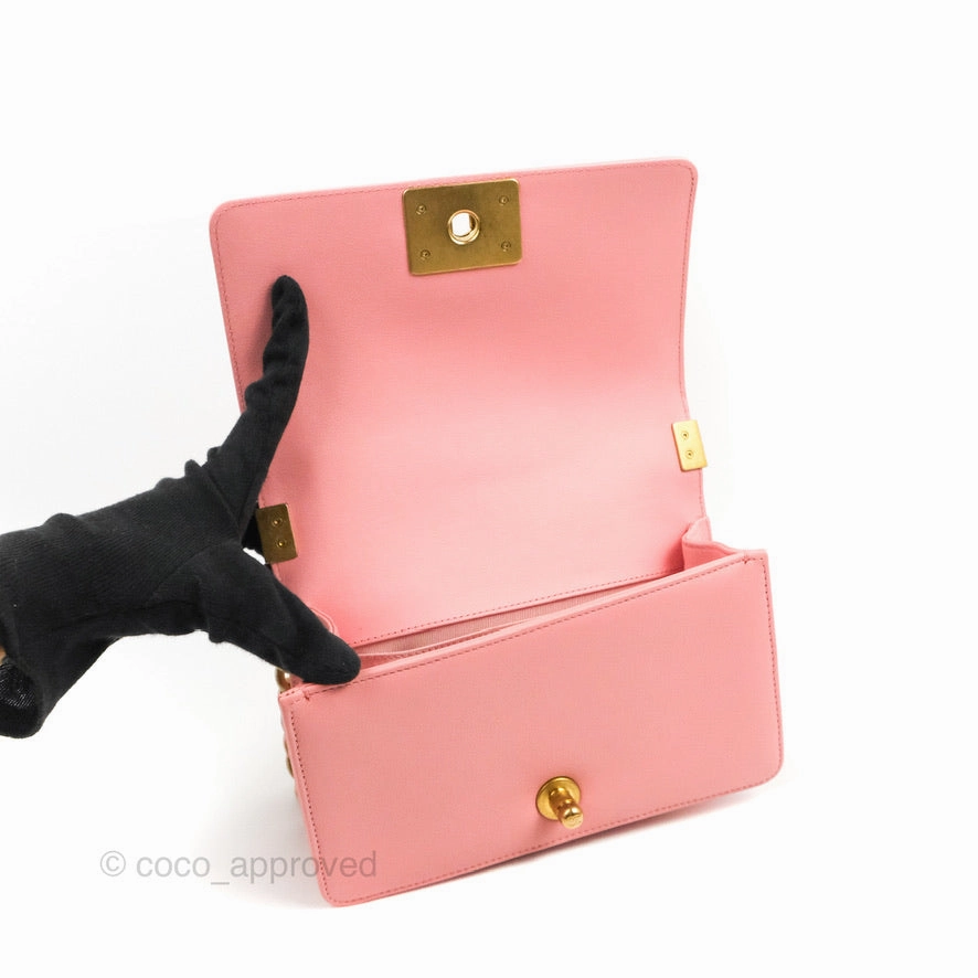 Chanel Small Quilted Boy Pink Calfskin Aged Gold Hardware