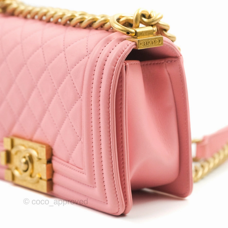 Chanel Small Quilted Boy Pink Calfskin Aged Gold Hardware