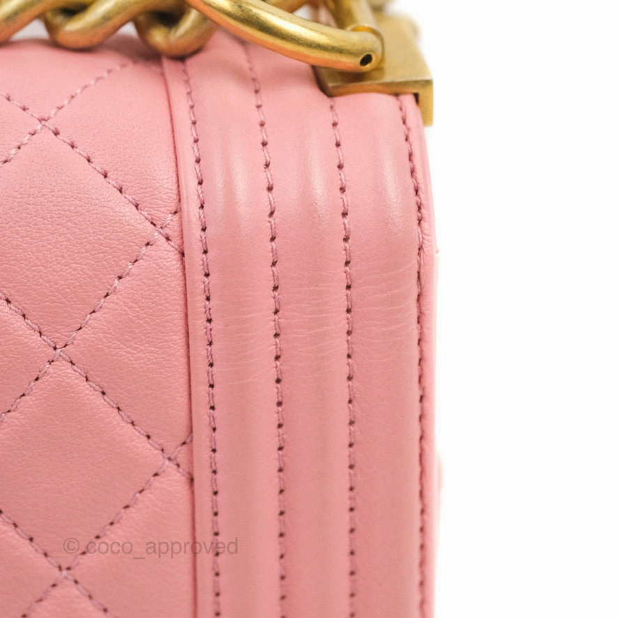 Chanel Small Quilted Boy Pink Calfskin Aged Gold Hardware