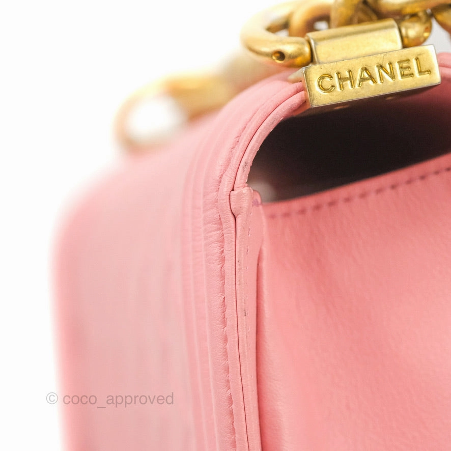 Chanel Small Quilted Boy Pink Calfskin Aged Gold Hardware