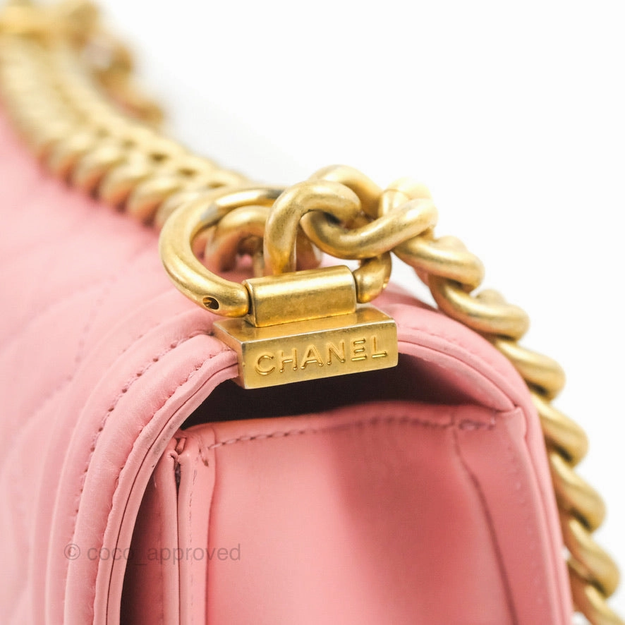 Chanel Small Quilted Boy Pink Calfskin Aged Gold Hardware