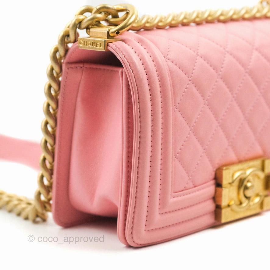 Chanel Small Quilted Boy Pink Calfskin Aged Gold Hardware