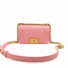 Chanel Small Quilted Boy Pink Calfskin Aged Gold Hardware