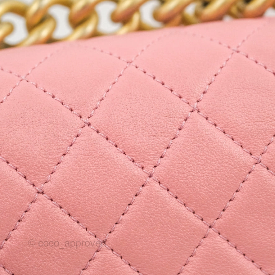 Chanel Small Quilted Boy Pink Calfskin Aged Gold Hardware