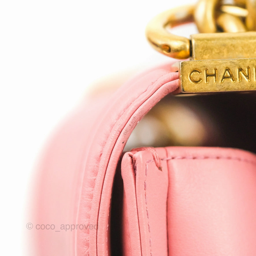 Chanel Small Quilted Boy Pink Calfskin Aged Gold Hardware