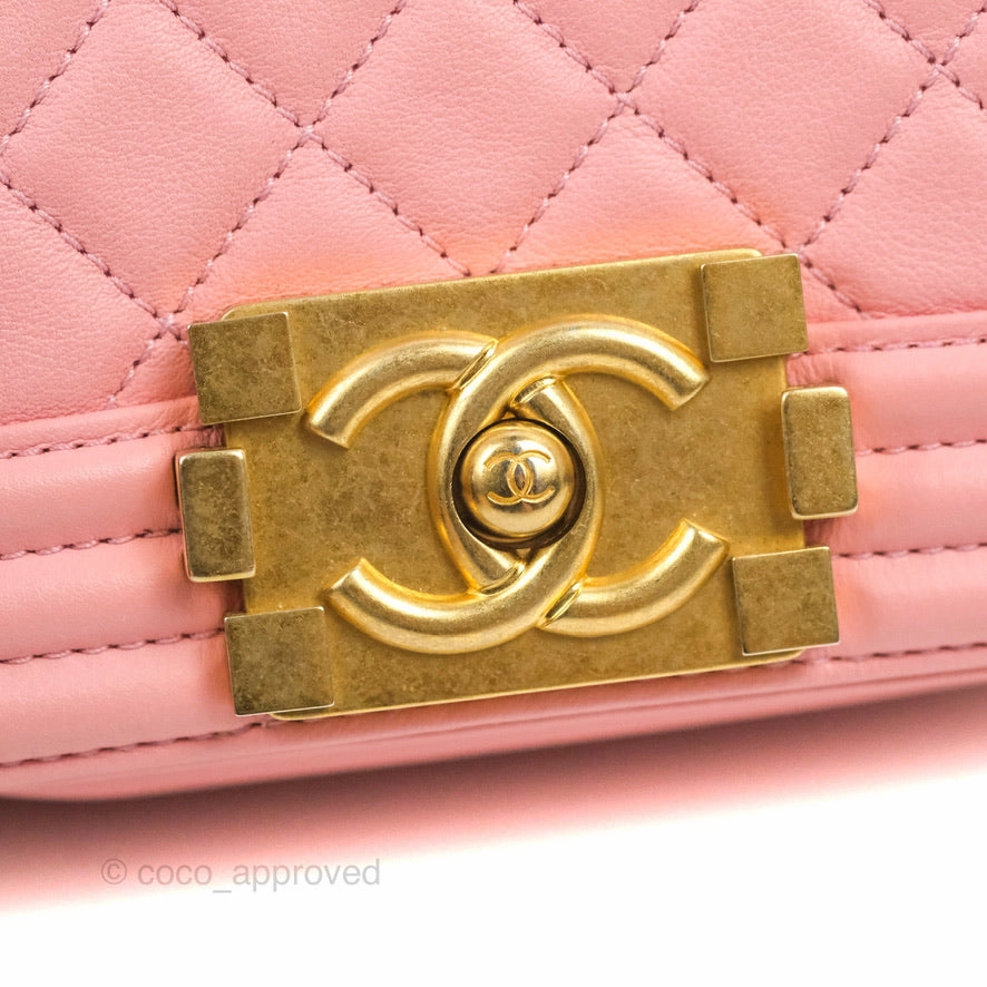 Chanel Small Quilted Boy Pink Calfskin Aged Gold Hardware