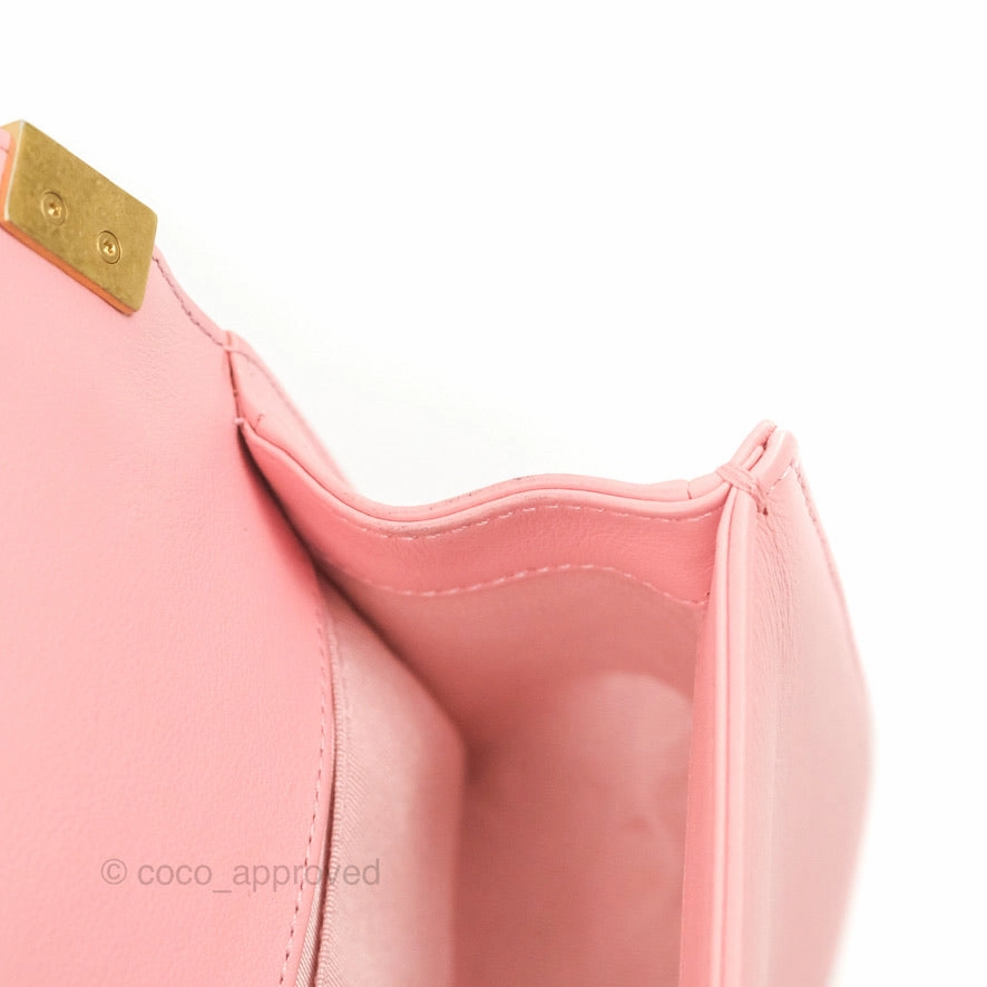 Chanel Small Quilted Boy Pink Calfskin Aged Gold Hardware