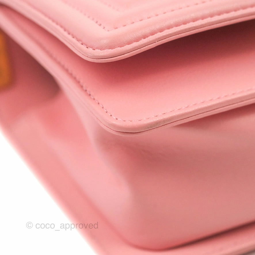 Chanel Small Quilted Boy Pink Calfskin Aged Gold Hardware