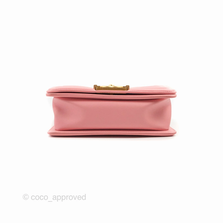 Chanel Small Quilted Boy Pink Calfskin Aged Gold Hardware
