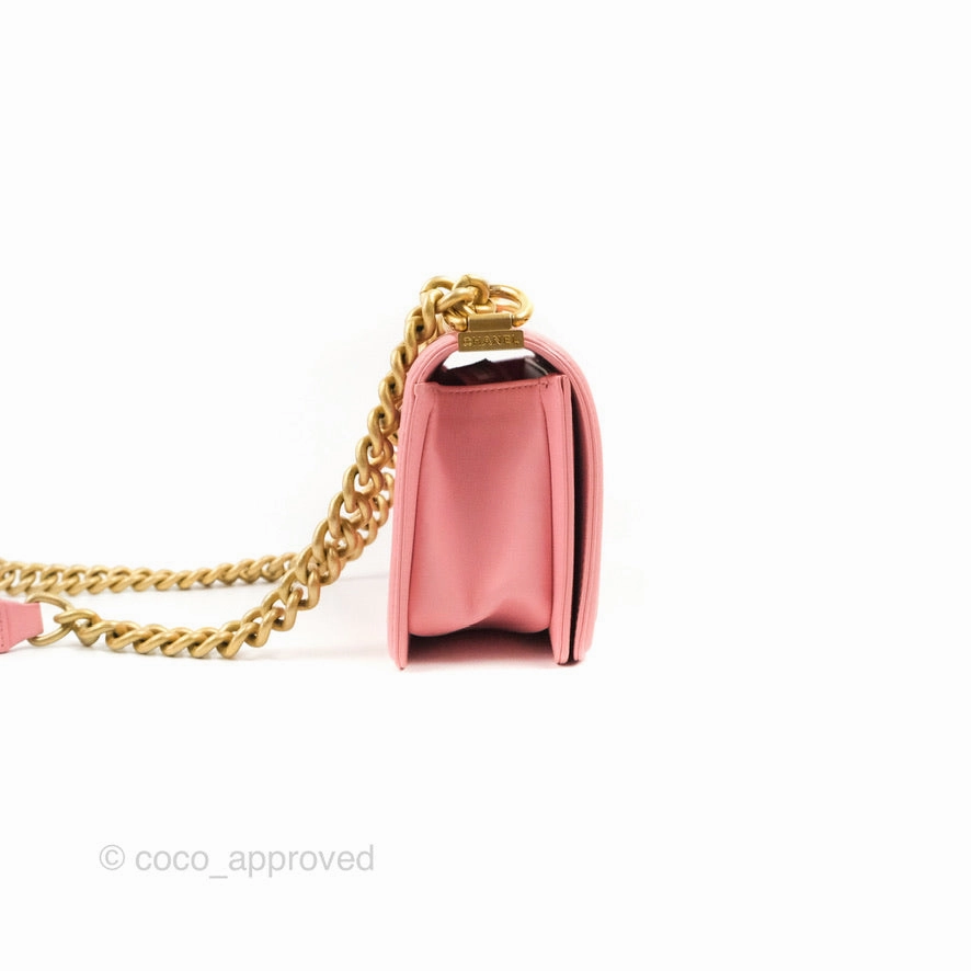 Chanel Small Quilted Boy Pink Calfskin Aged Gold Hardware