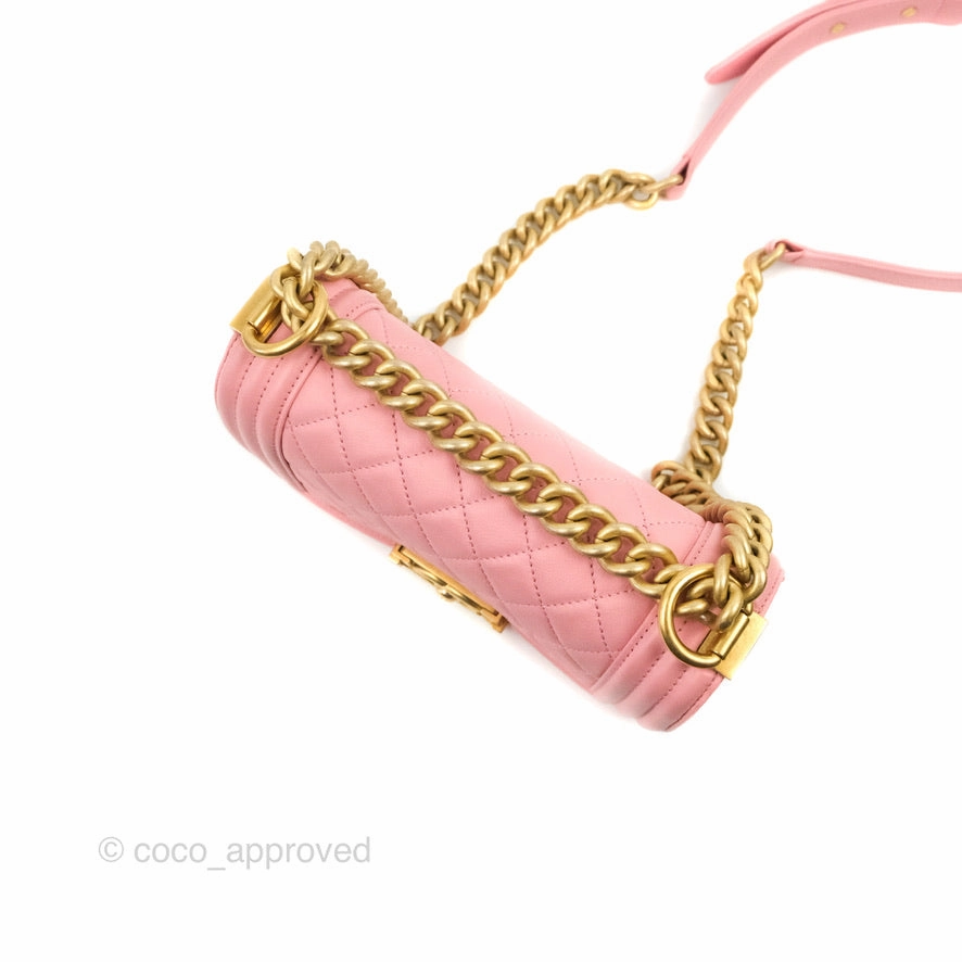 Chanel Small Quilted Boy Pink Calfskin Aged Gold Hardware