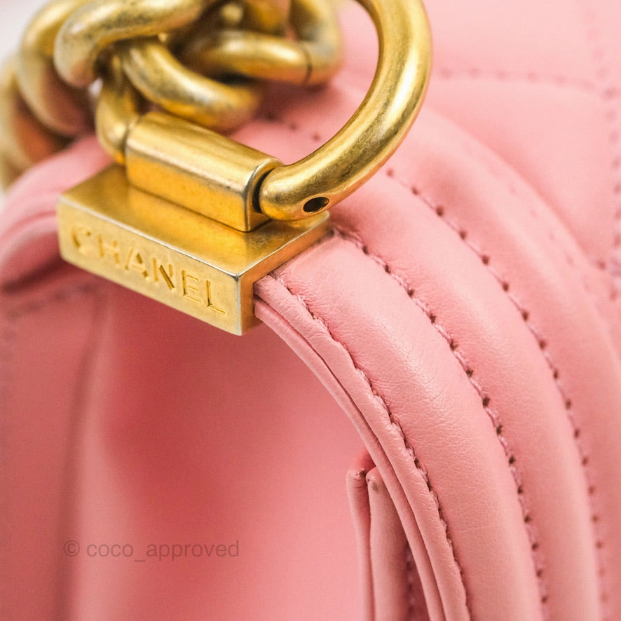 Chanel Small Quilted Boy Pink Calfskin Aged Gold Hardware