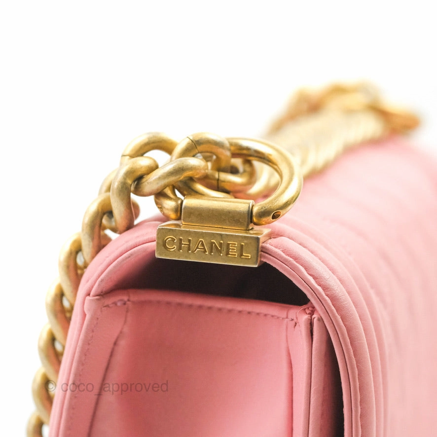Chanel Small Quilted Boy Pink Calfskin Aged Gold Hardware