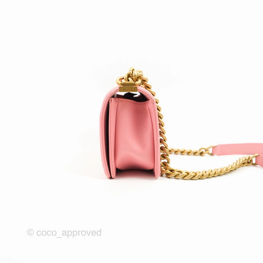 Chanel Small Quilted Boy Pink Calfskin Aged Gold Hardware