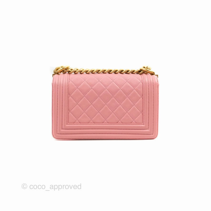 Chanel Small Quilted Boy Pink Calfskin Aged Gold Hardware