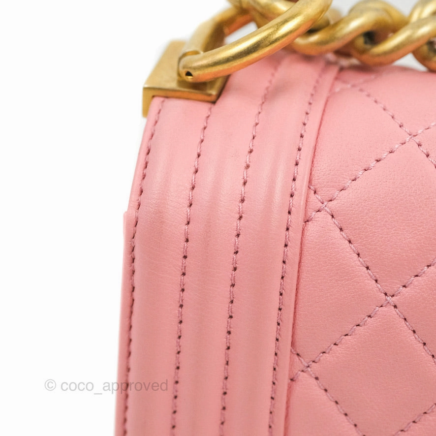 Chanel Small Quilted Boy Pink Calfskin Aged Gold Hardware