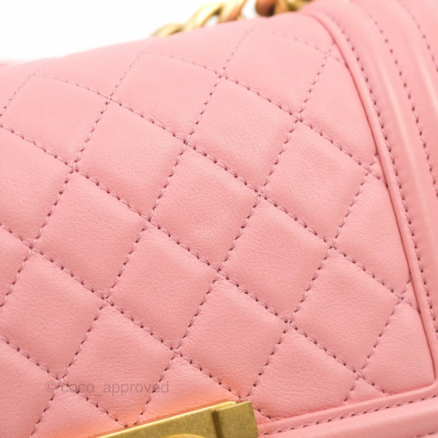 Chanel Small Quilted Boy Pink Calfskin Aged Gold Hardware