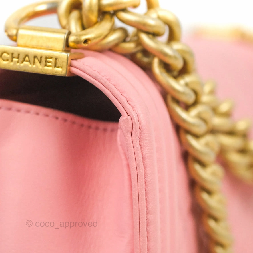 Chanel Small Quilted Boy Pink Calfskin Aged Gold Hardware