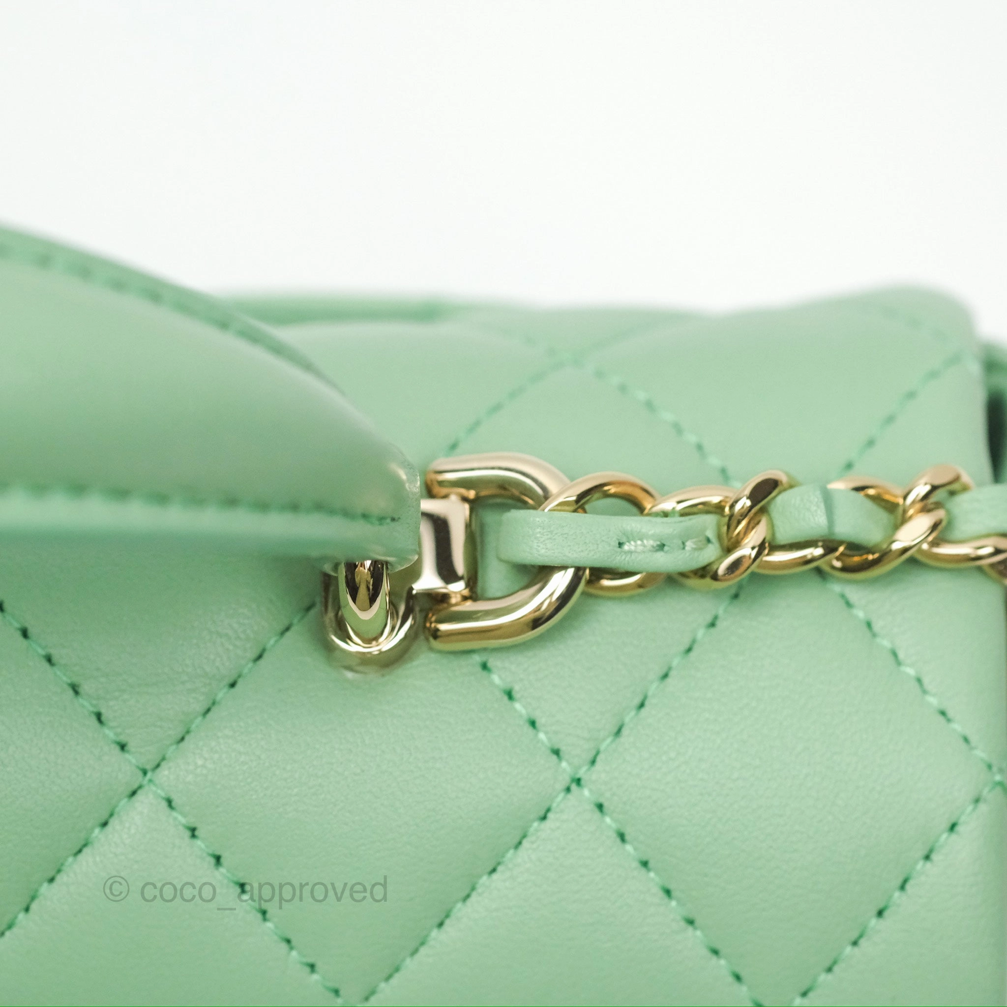 Chanel Top Handle Mini Rectangular Flap Bag Avocado Green Lambskin Gold Hardware