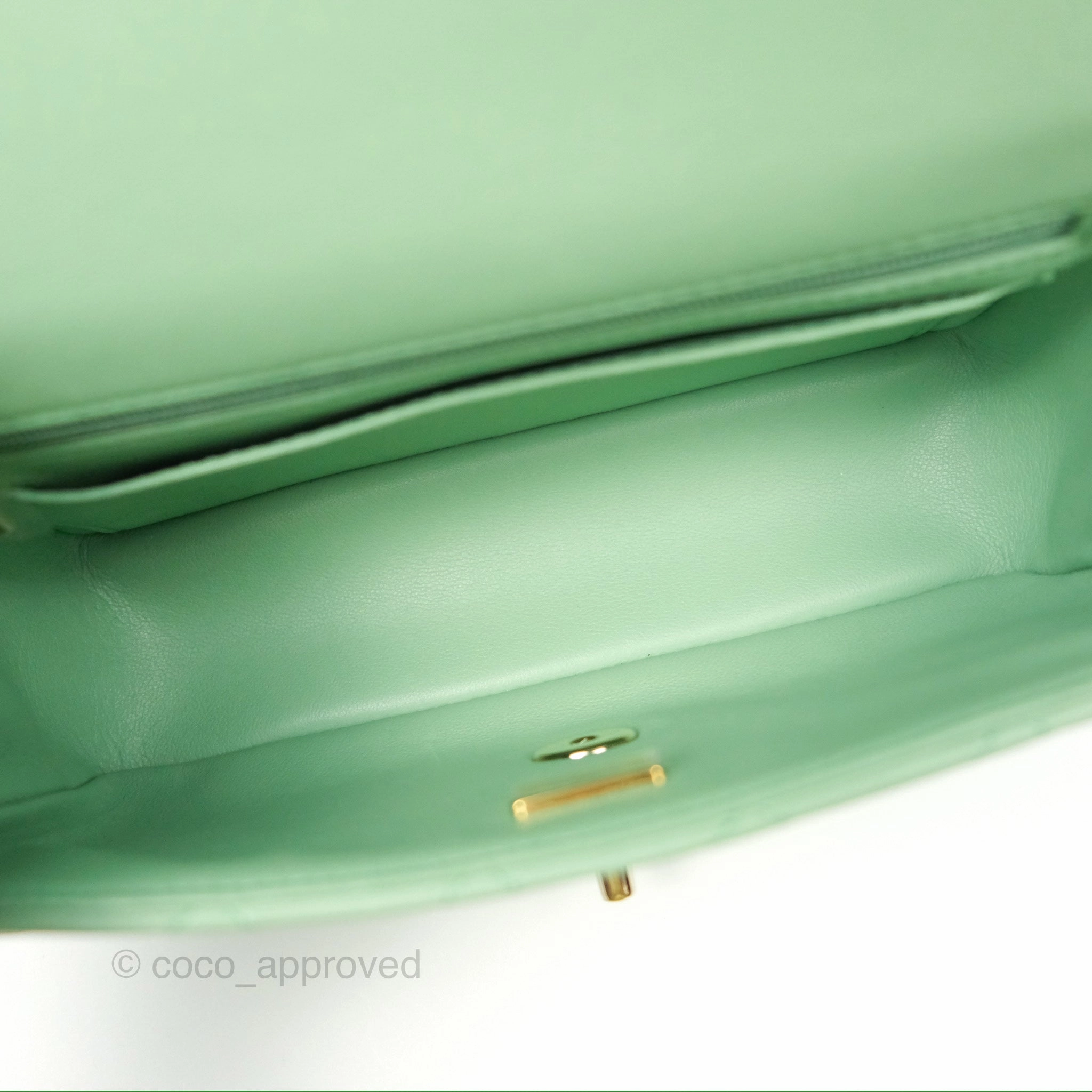 Chanel Top Handle Mini Rectangular Flap Bag Avocado Green Lambskin Gold Hardware