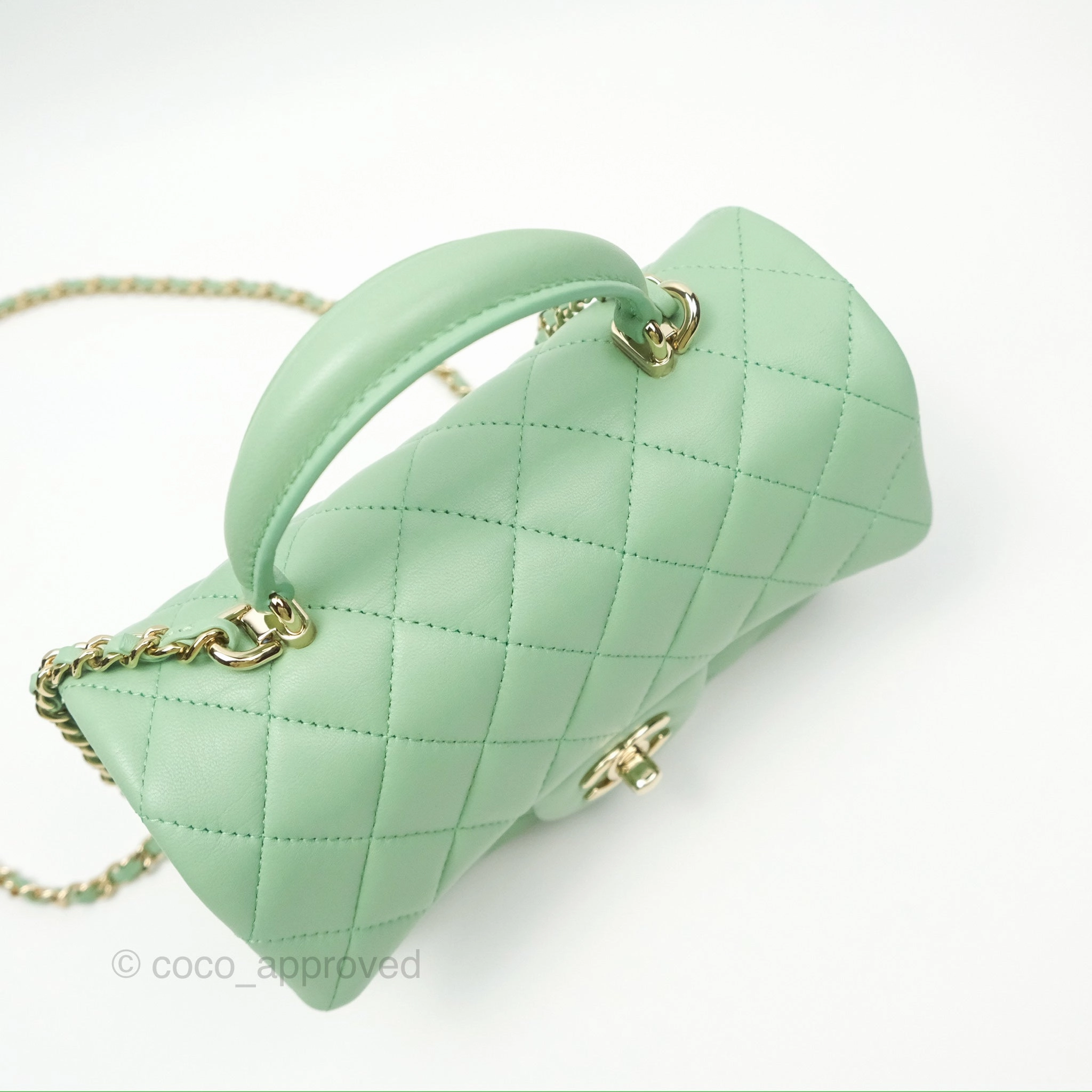 Chanel Top Handle Mini Rectangular Flap Bag Avocado Green Lambskin Gold Hardware