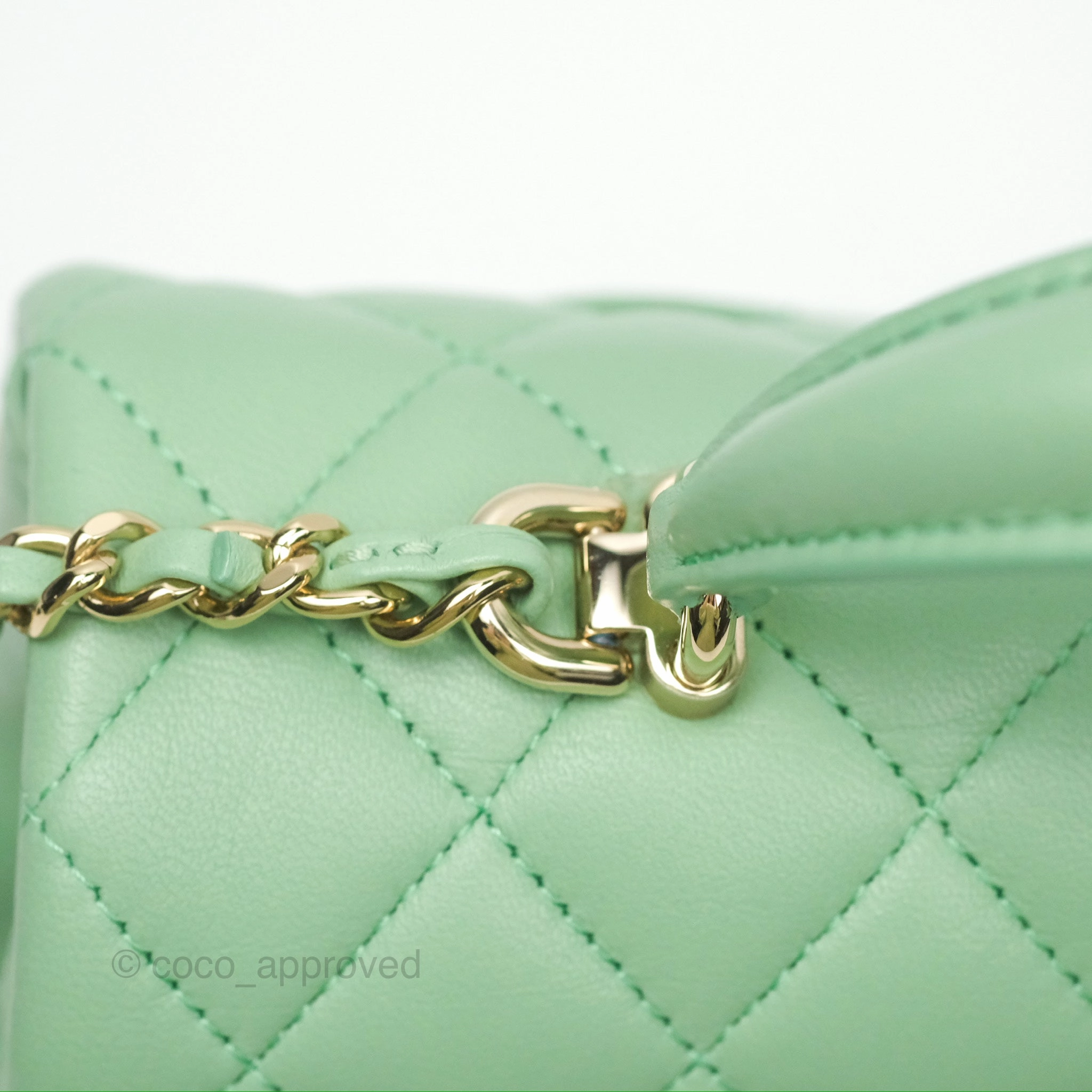 Chanel Top Handle Mini Rectangular Flap Bag Avocado Green Lambskin Gold Hardware