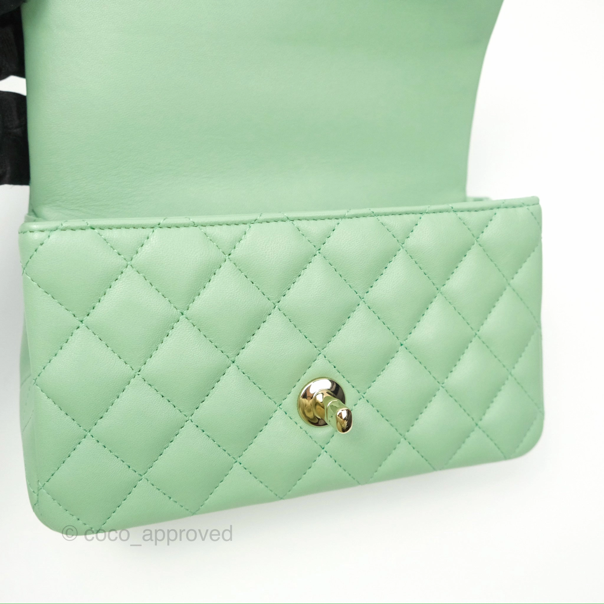 Chanel Top Handle Mini Rectangular Flap Bag Avocado Green Lambskin Gold Hardware