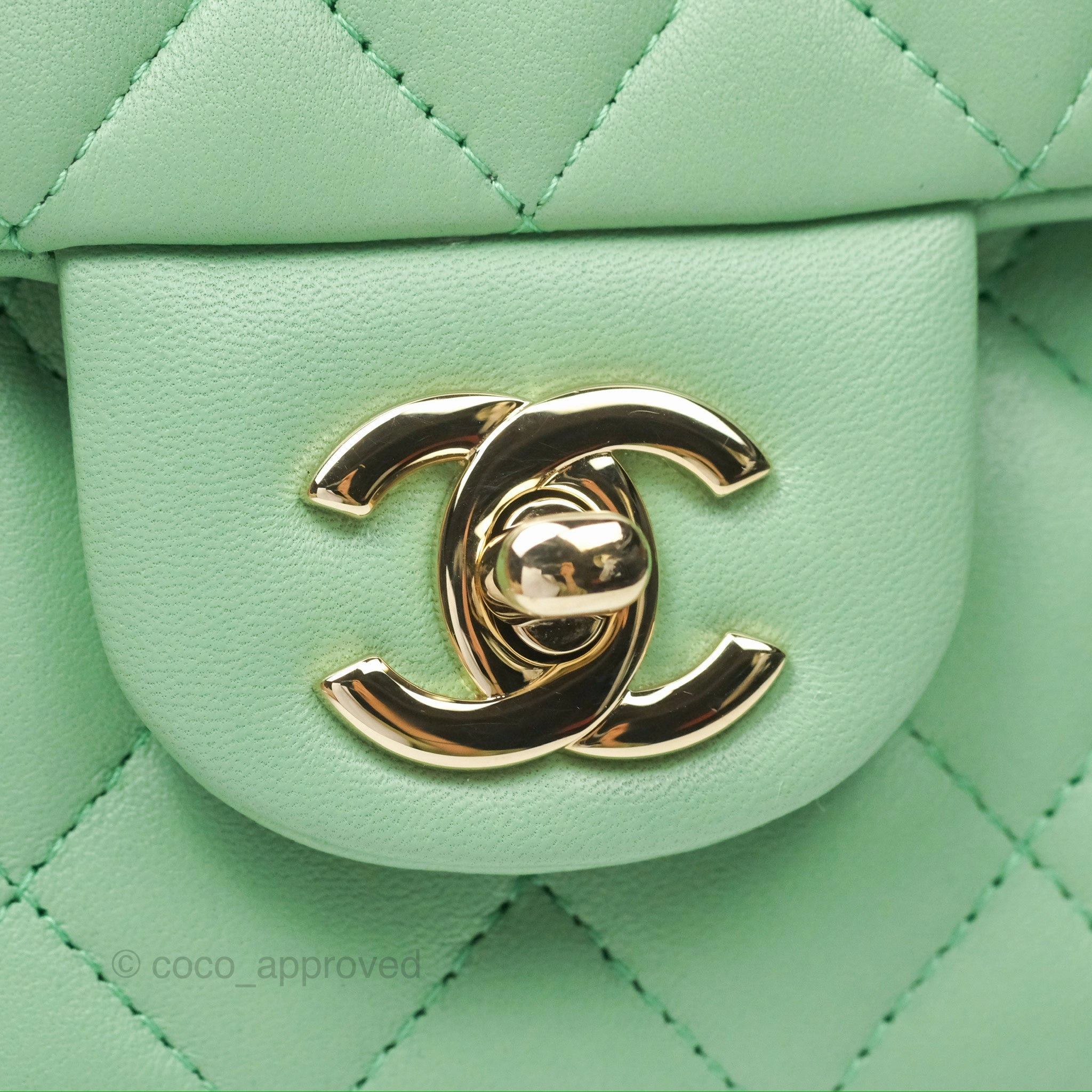 Chanel Top Handle Mini Rectangular Flap Bag Avocado Green Lambskin Gold Hardware