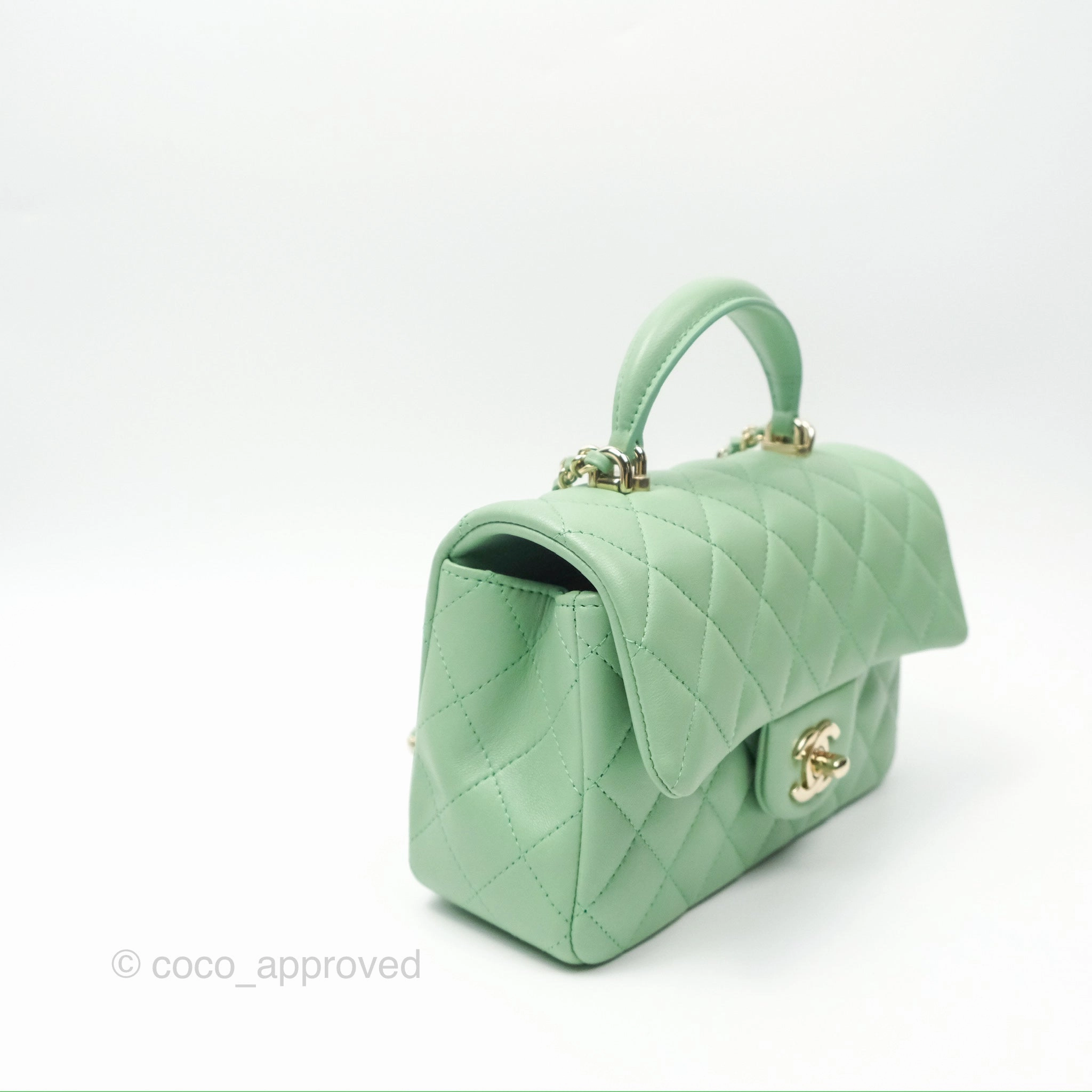 Chanel Top Handle Mini Rectangular Flap Bag Avocado Green Lambskin Gold Hardware