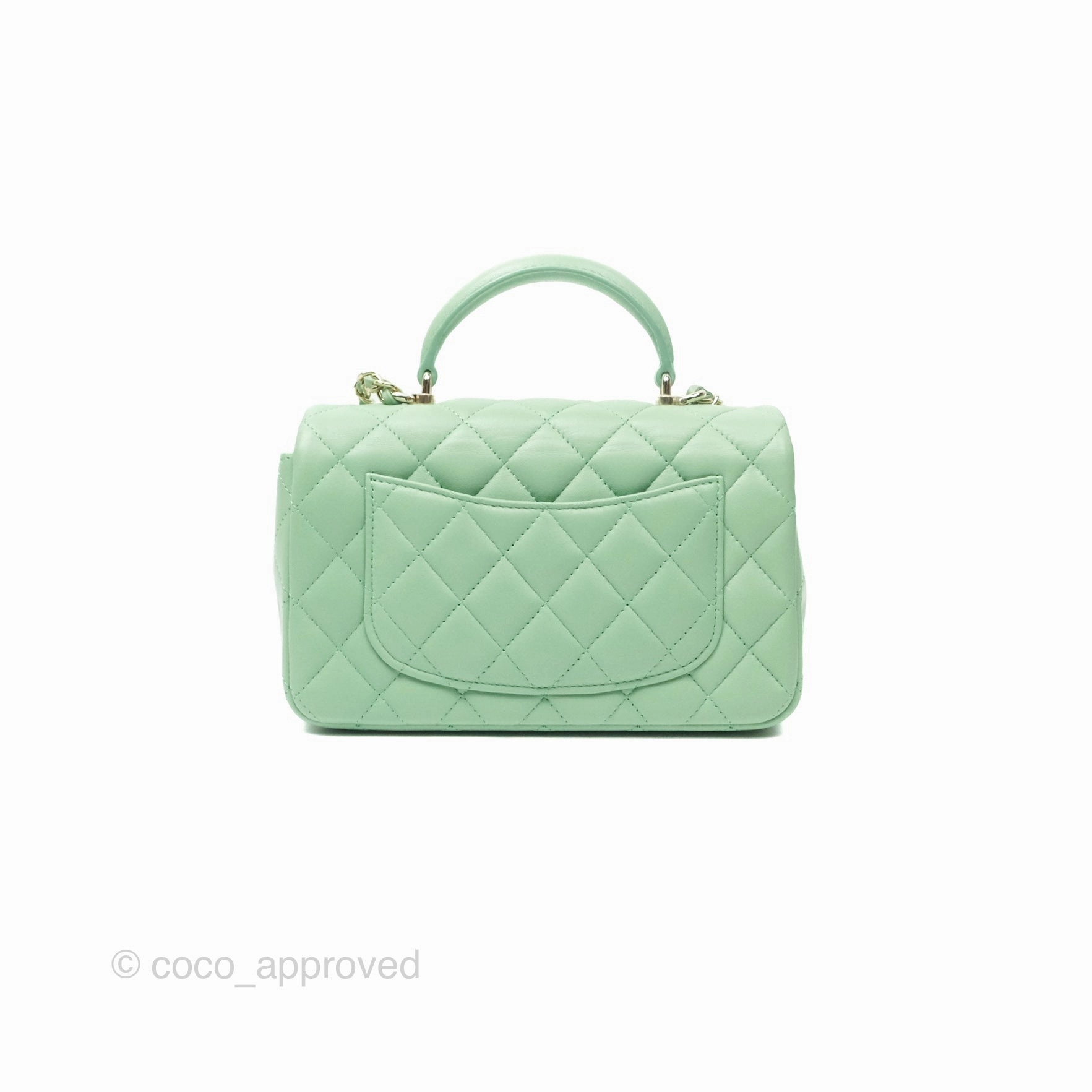 Chanel Top Handle Mini Rectangular Flap Bag Avocado Green Lambskin Gold Hardware