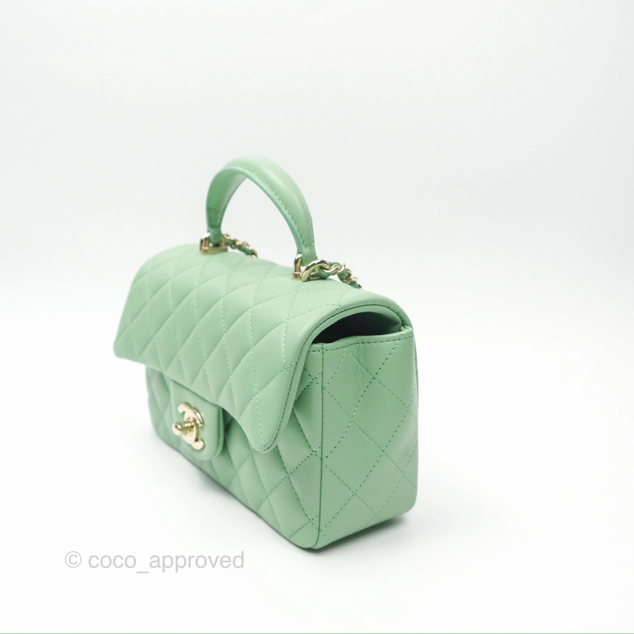 Chanel Top Handle Mini Rectangular Flap Bag Avocado Green Lambskin Gold Hardware