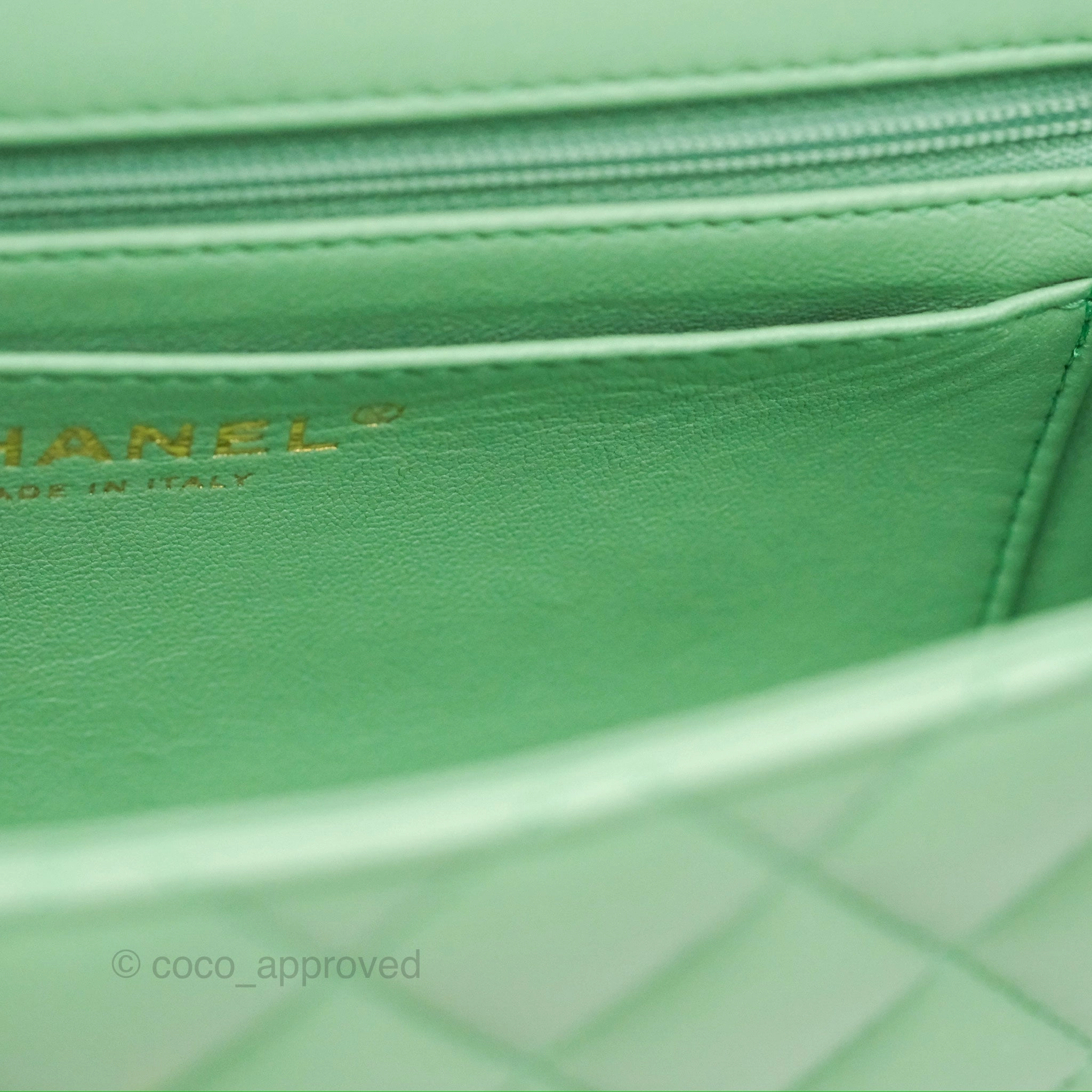 Chanel Top Handle Mini Rectangular Flap Bag Avocado Green Lambskin Gold Hardware
