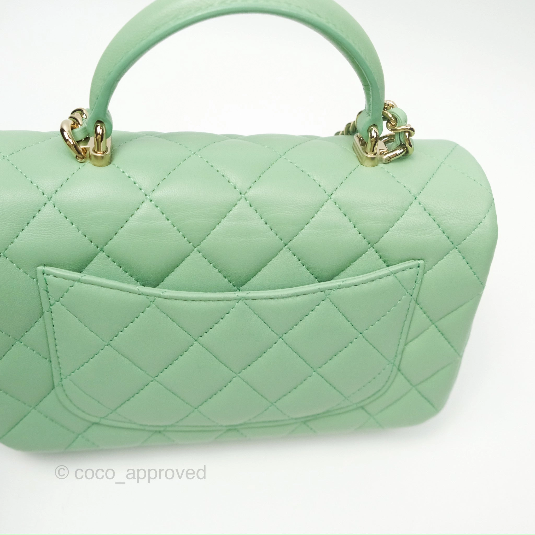 Chanel Top Handle Mini Rectangular Flap Bag Avocado Green Lambskin Gold Hardware