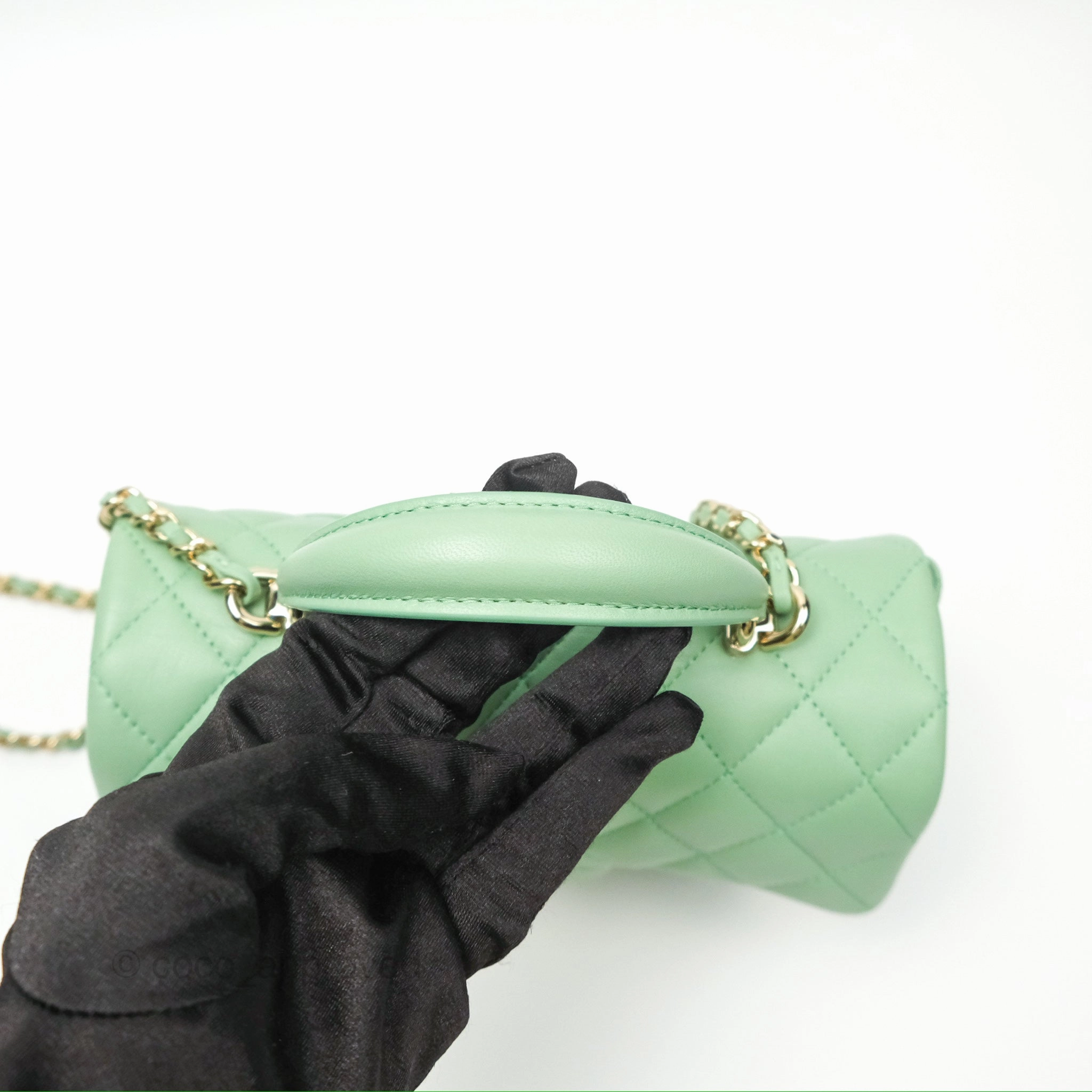 Chanel Top Handle Mini Rectangular Flap Bag Avocado Green Lambskin Gold Hardware