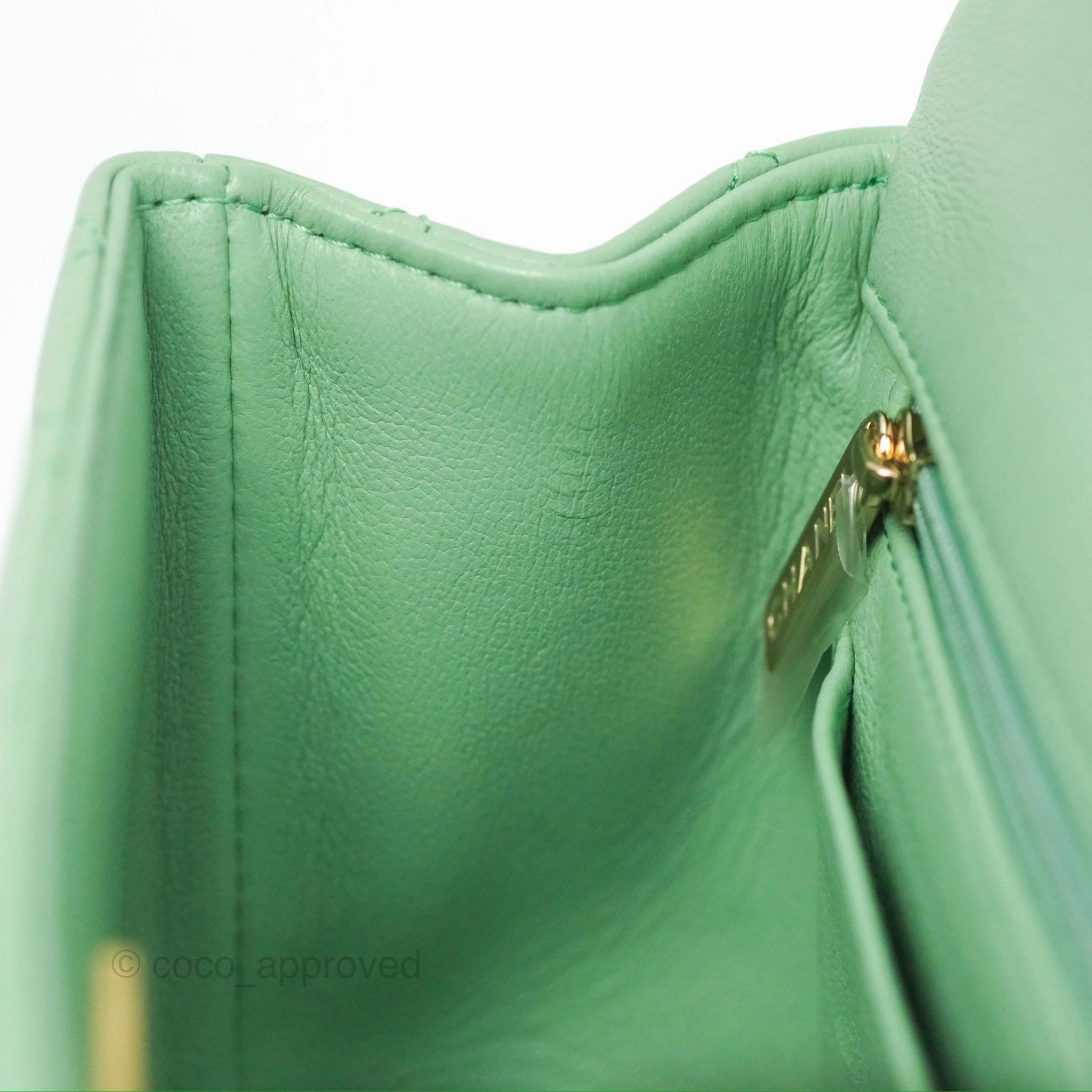 Chanel Top Handle Mini Rectangular Flap Bag Avocado Green Lambskin Gold Hardware