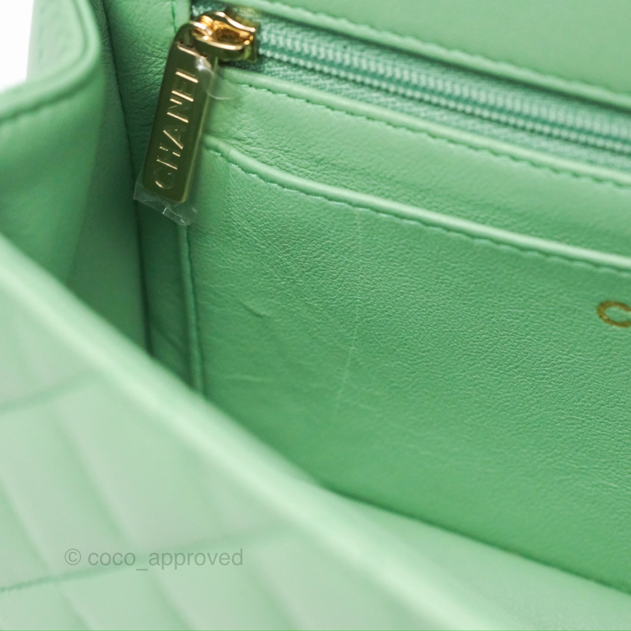 Chanel Top Handle Mini Rectangular Flap Bag Avocado Green Lambskin Gold Hardware