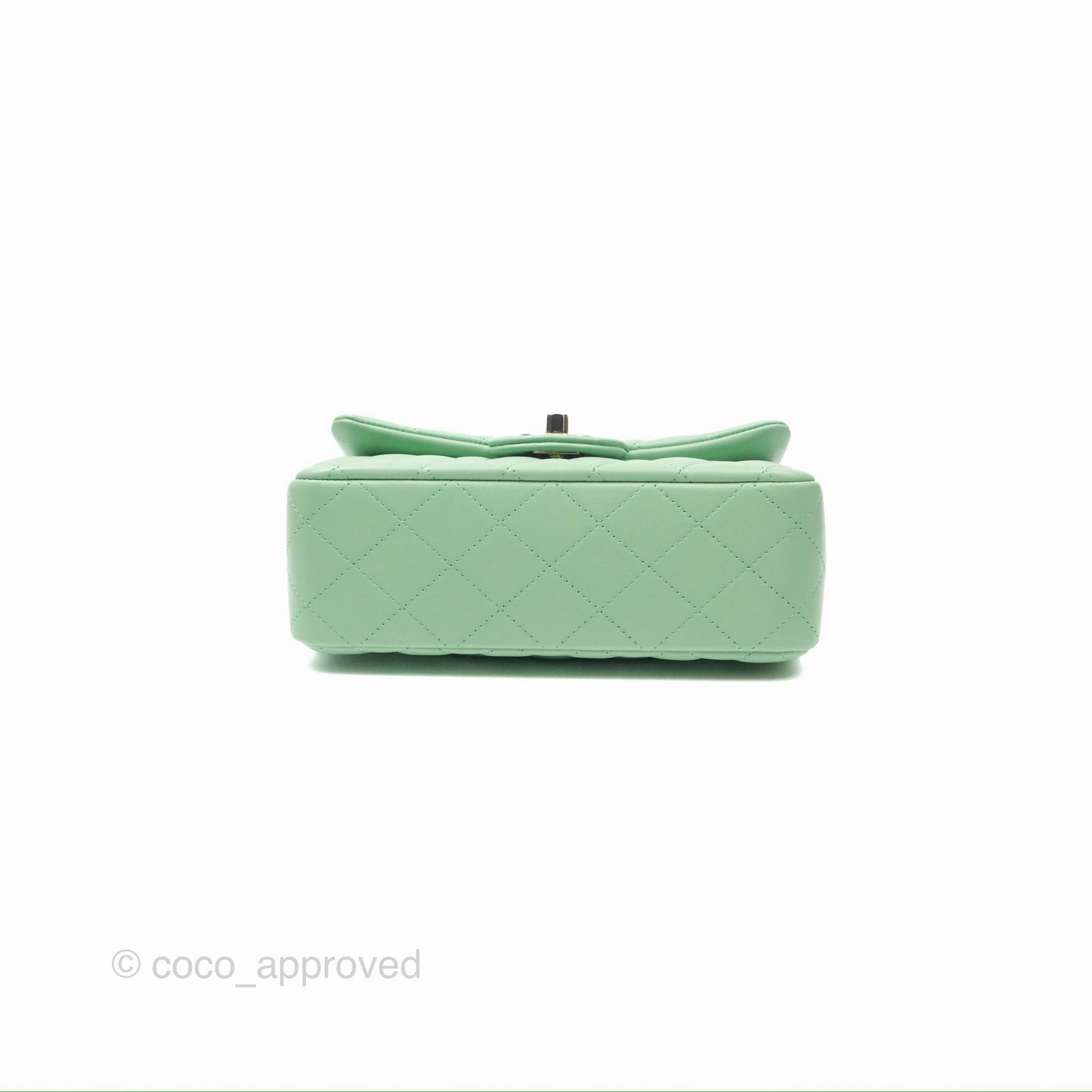 Chanel Top Handle Mini Rectangular Flap Bag Avocado Green Lambskin Gold Hardware