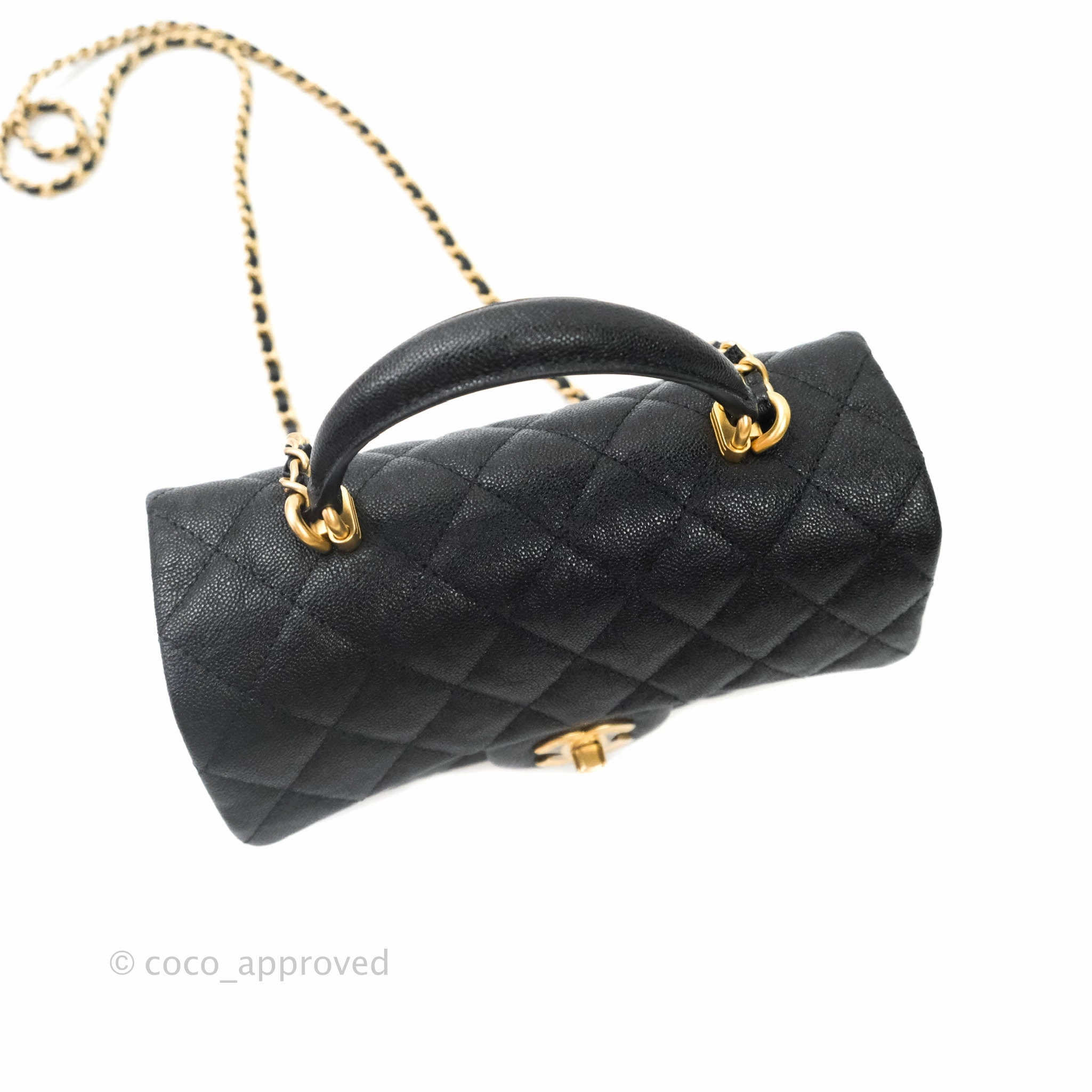 Chanel Top Handle Mini Rectangular Flap Bag Black Caviar Gold Hardware 21S