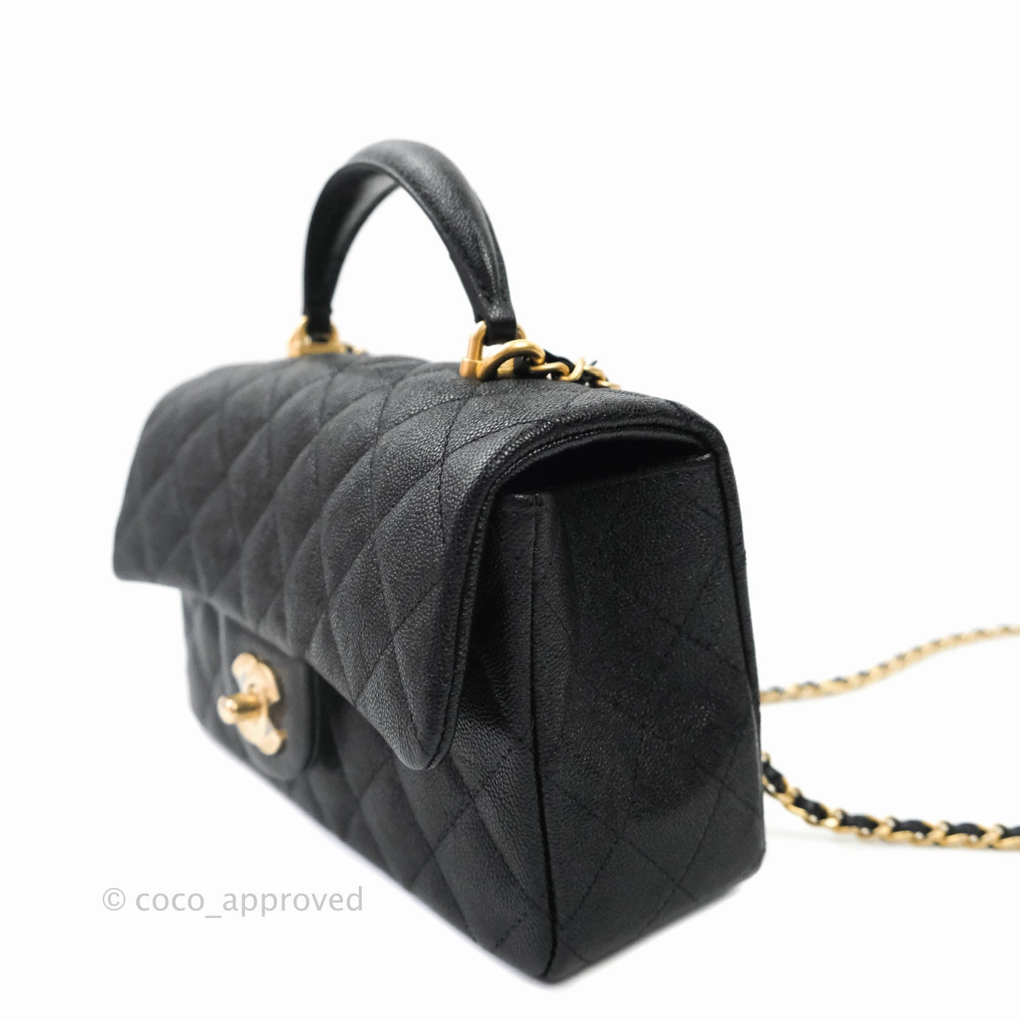 Chanel Top Handle Mini Rectangular Flap Bag Black Caviar Gold Hardware 21S