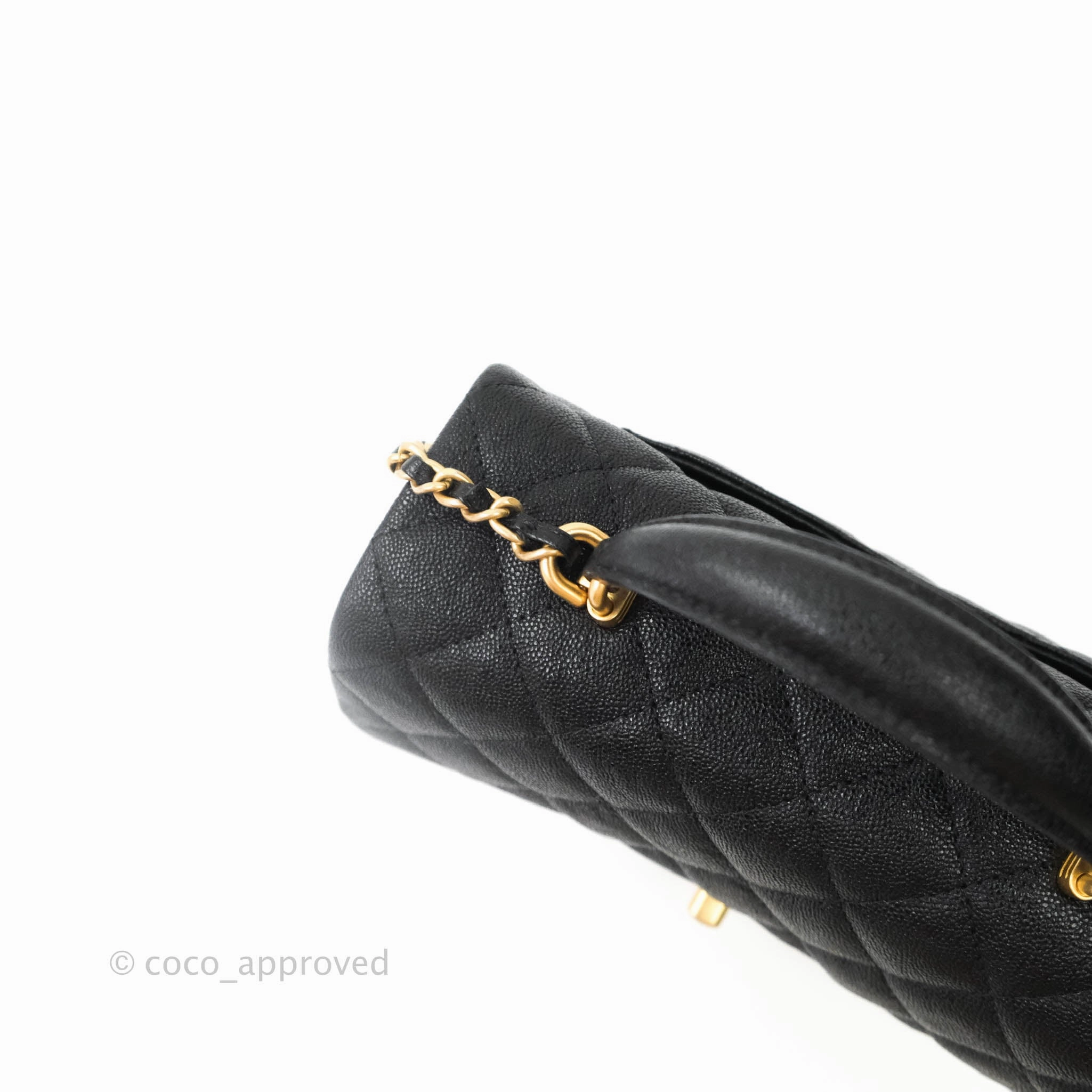 Chanel Top Handle Mini Rectangular Flap Bag Black Caviar Gold Hardware 21S