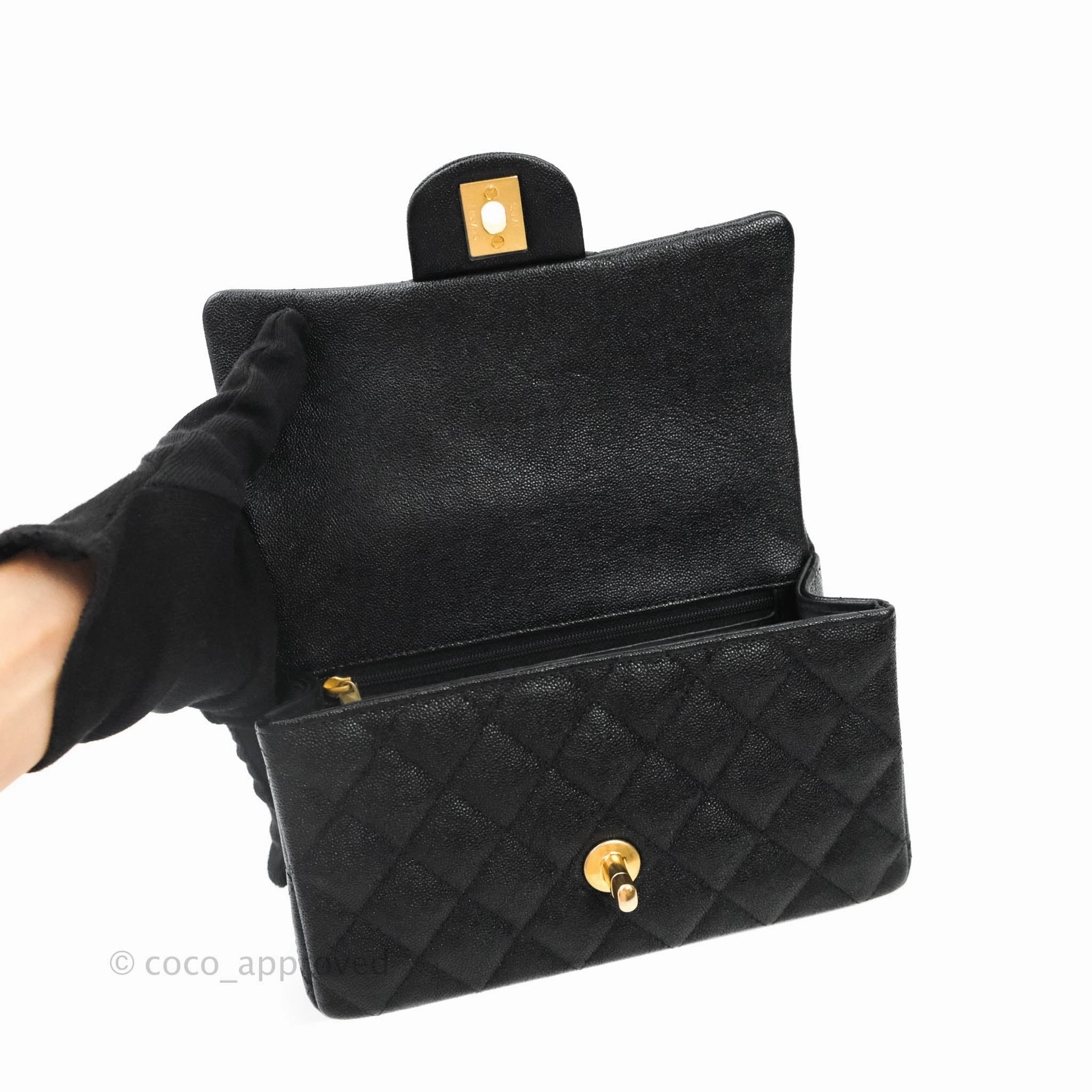 Chanel Top Handle Mini Rectangular Flap Bag Black Caviar Gold Hardware 21S