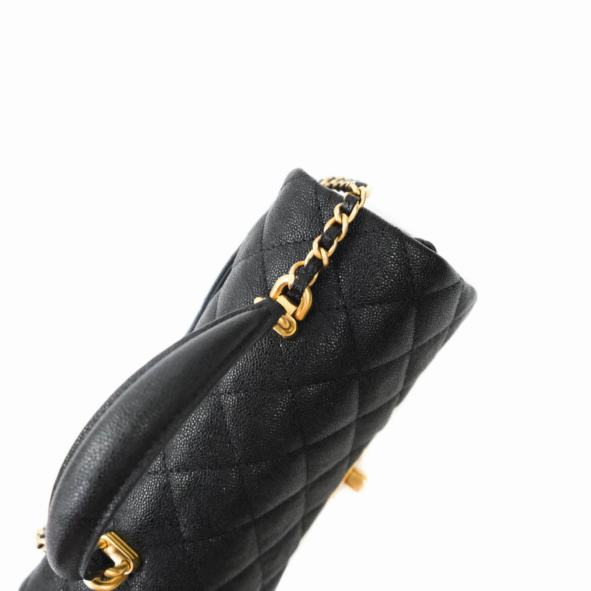 Chanel Top Handle Mini Rectangular Flap Bag Black Caviar Gold Hardware 21S
