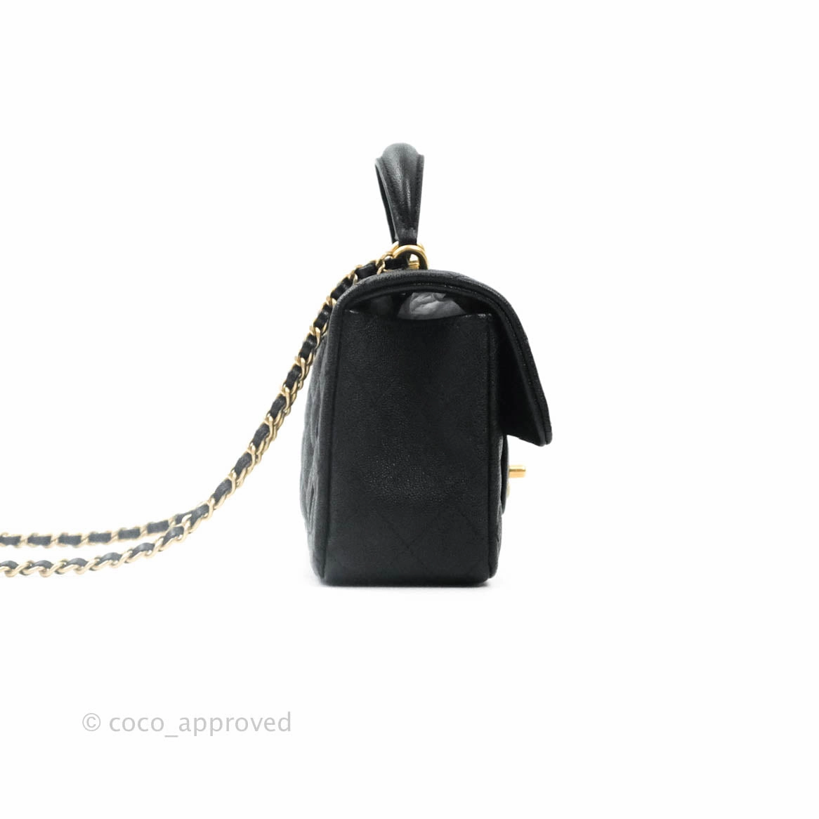 Chanel Top Handle Mini Rectangular Flap Bag Black Caviar Gold Hardware 21S