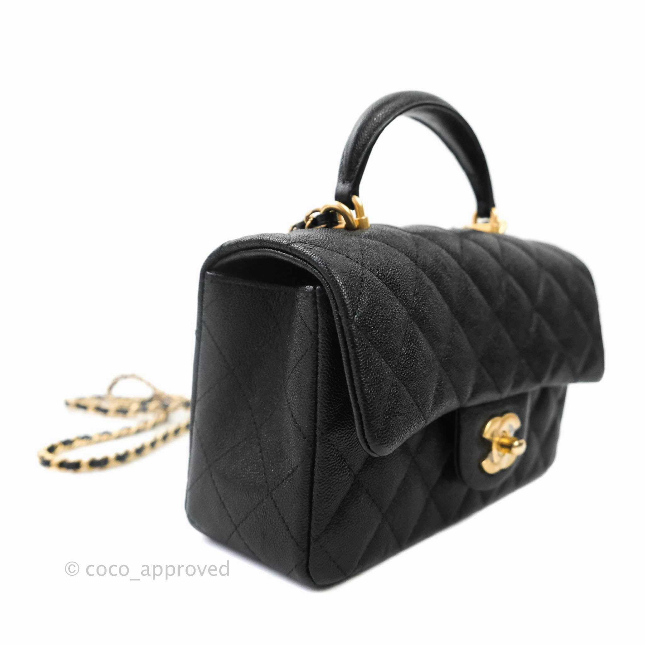 Chanel Top Handle Mini Rectangular Flap Bag Black Caviar Gold Hardware 21S