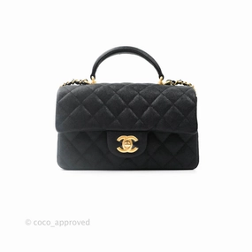 Chanel Top Handle Mini Rectangular Flap Bag Black Caviar Gold Hardware 21S