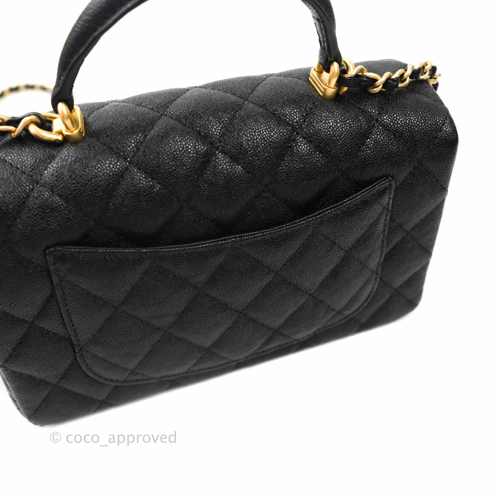 Chanel Top Handle Mini Rectangular Flap Bag Black Caviar Gold Hardware 21S