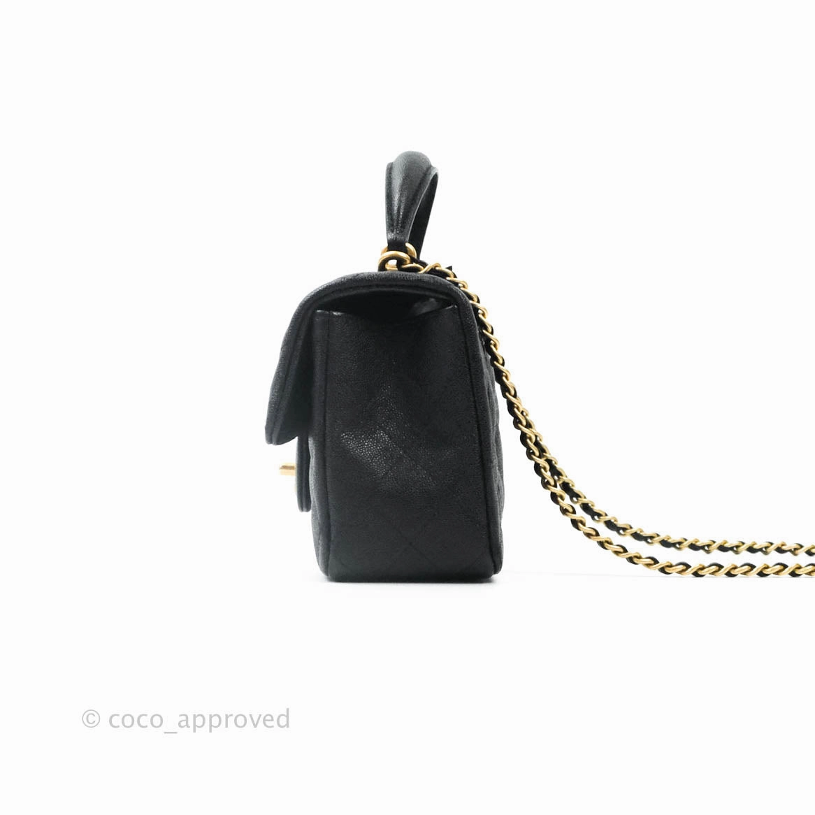 Chanel Top Handle Mini Rectangular Flap Bag Black Caviar Gold Hardware 21S